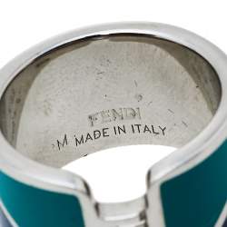 مملوكة مسبقًا Fendi Bicolor Enamel Fendista Wide Band Ring M