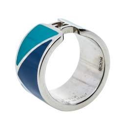 مملوكة مسبقًا Fendi Bicolor Enamel Fendista Wide Band Ring M
