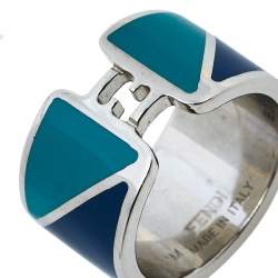 مملوكة مسبقًا Fendi Bicolor Enamel Fendista Wide Band Ring M