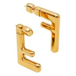 Pre Owned Fendi Gold Tone Small FF Earrings