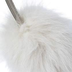 Pre Owned Fendi Grey/Offwhite Fox Fur And Leather Pom Pom Bag Charm