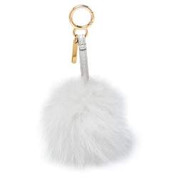 Pre Owned Fendi Grey/Offwhite Fox Fur And Leather Pom Pom Bag Charm
