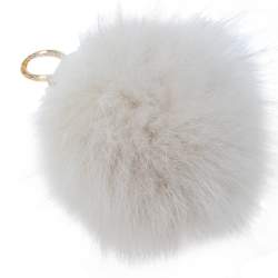 Pre Owned Fendi Grey/Offwhite Fox Fur And Leather Pom Pom Bag Charm