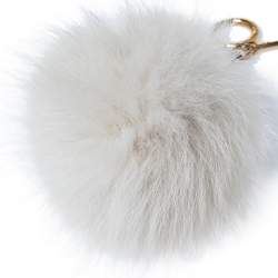 Pre Owned Fendi Grey/Offwhite Fox Fur And Leather Pom Pom Bag Charm