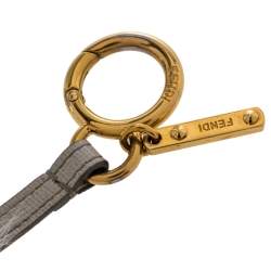 Pre Owned Fendi Grey/Offwhite Fox Fur And Leather Pom Pom Bag Charm