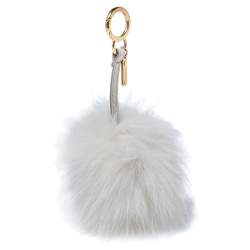 Pre Owned Fendi Grey/Offwhite Fox Fur And Leather Pom Pom Bag Charm