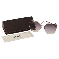 Pre Owned Fendi Rose Gold Tone/Brown Mirrored FF 0323/S Cat Eye Sunglasses