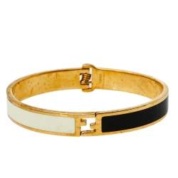 Pre Owned Fendi Monochrome Enamel Gold Tone Fendista Bracelet M