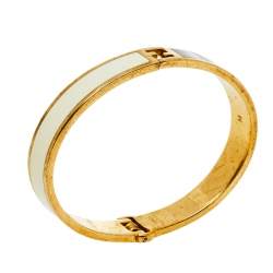 Pre Owned Fendi Monochrome Enamel Gold Tone Fendista Bracelet M