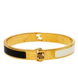 Pre Owned Fendi Monochrome Enamel Gold Tone Fendista Bracelet M