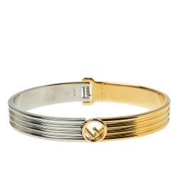Pre Owned Fendi F Gold Tone and Palladium Cuff Bracelet M