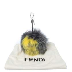 Pre Owned Fendi Grey & Yellow ABCharm Fox Fur Keyring/ Bag Charm