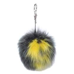 Pre Owned Fendi Grey & Yellow ABCharm Fox Fur Keyring/ Bag Charm