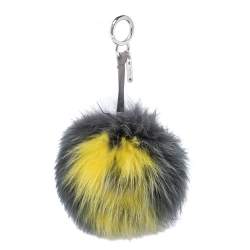 Pre Owned Fendi Grey & Yellow ABCharm Fox Fur Keyring/ Bag Charm