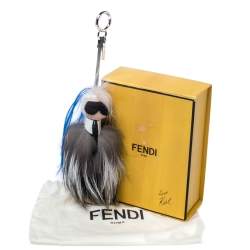 Pre Owned Fendi Monochrome Fox & Mink Fur Mini Karlito Bag Charm