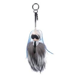 Pre Owned Fendi Monochrome Fox & Mink Fur Mini Karlito Bag Charm