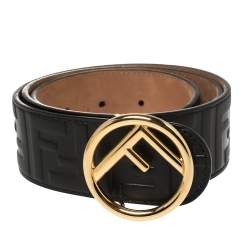 Fendi Black Zucca Embossed Leather F Logo Belt 80CM Fendi | TLC