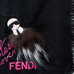 مملوكة مسبقًا وشاح فندي صوف و حرير كارليتو مزين حلية أسود 