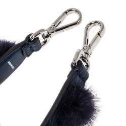 Pre Owned Fendi Blue Leather With Multicolor Mink Fur Pompoms Bag Strap 