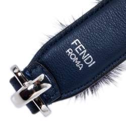 Pre Owned Fendi Blue Leather With Multicolor Mink Fur Pompoms Bag Strap 