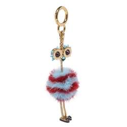 Pre Owned Fendi Blue/Red Mink Fur Ostrich Bag Charm