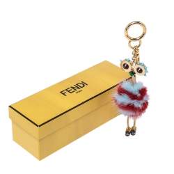 Pre Owned Fendi Blue/Red Mink Fur Ostrich Bag Charm