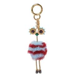 Pre Owned Fendi Blue/Red Mink Fur Ostrich Bag Charm