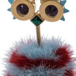 Pre Owned Fendi Blue/Red Mink Fur Ostrich Bag Charm