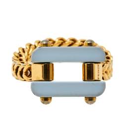 Pre Owned Fendi Pale Blue Resin Charm Chain Link Ring L