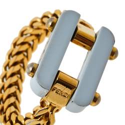 Pre Owned Fendi Pale Blue Resin Charm Chain Link Ring L