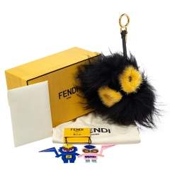 Pre Owned Fendi Black/Yellow Fox Fur Zesty Bug Bag Charm