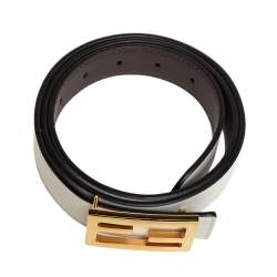 Pre Owned Fendi White/Chocolate Brown Leather Baguette Buckle Reversible Belt 90CM