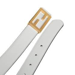 Pre Owned Fendi White/Chocolate Brown Leather Baguette Buckle Reversible Belt 90CM