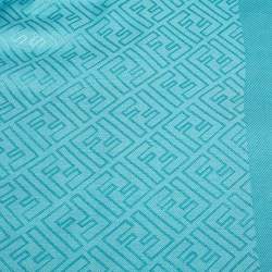 Pre Owned Fendi Light Blue FF Jacquard Silk & Wool Shawl