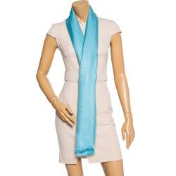 Pre Owned Fendi Light Blue FF Jacquard Silk & Wool Shawl