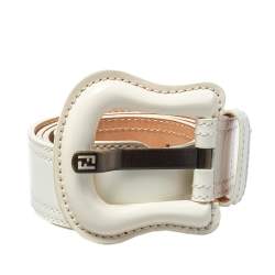 Pre Owned حزام فندي إبزي م بي خصر جلد لامع أبيض 95 سم