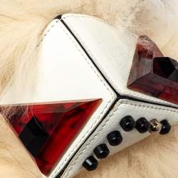 Pre Owned Fendi Cream White/Black Fur and Leather Prisma Monster Bag Charm