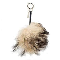 Pre Owned Fendi Cream White/Black Fur and Leather Prisma Monster Bag Charm