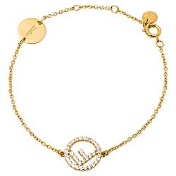Pre Owned Fendi F is Fendi Crystal Gold Tone Bracelet