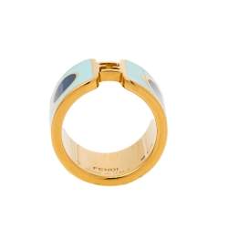 مملوكة مسبقًا Fendi Fendista Blue Polka Dot Enamel Gold Tone Band Ring S