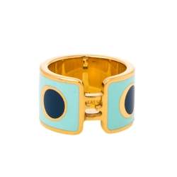 مملوكة مسبقًا Fendi Fendista Blue Polka Dot Enamel Gold Tone Band Ring S