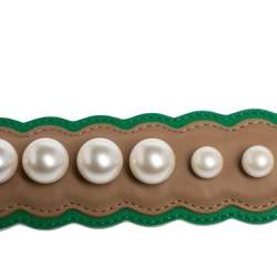 Pre Owned Fendi Beige/Green Leather Faux Pearl Embellished Strap You Shoulder Bag Strap