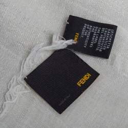 Pre Owned شال فندي كشمير وقطن طبقات مخطط لوريكس أبيض 