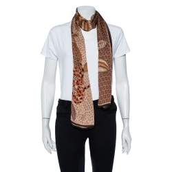 مملوكة مسبقًا Fendi Brown Zucca Monogram Floral Printed Silk Scarf