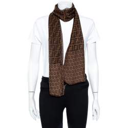 مملوكة مسبقًا Fendi Brown Zucca Monogram Paneled Silk Scarf