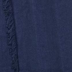 مملوكة مسبقًا شال فندي كشمير وقطن مخطط أزرق كحلي 