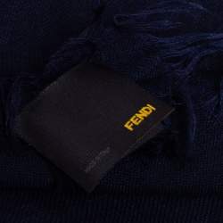 مملوكة مسبقًا شال فندي كشمير وقطن مخطط أزرق كحلي 