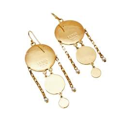 Pre Owned Fendi Gold Tone Beaded Drop Hook Earrings