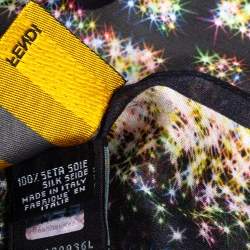 Pre Owned Fendi Black Sparkle Logo Monogram Silk Scarf