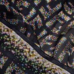 Pre Owned Fendi Black Sparkle Logo Monogram Silk Scarf